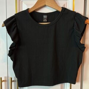 Black Ruffle Sleeve Top
